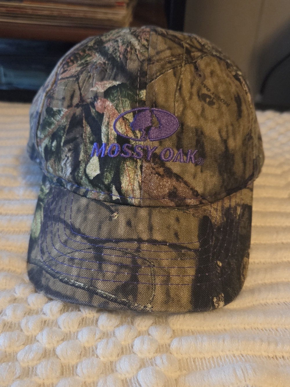 Mossy Oak Camo Hat with Purple Logo